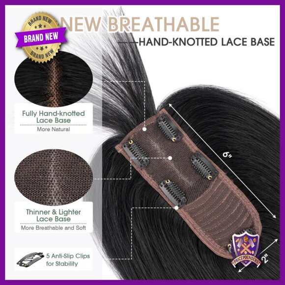 Real Human Hair Topper with Bangs, 12 Inch Length, Lace Silk Base main image 6